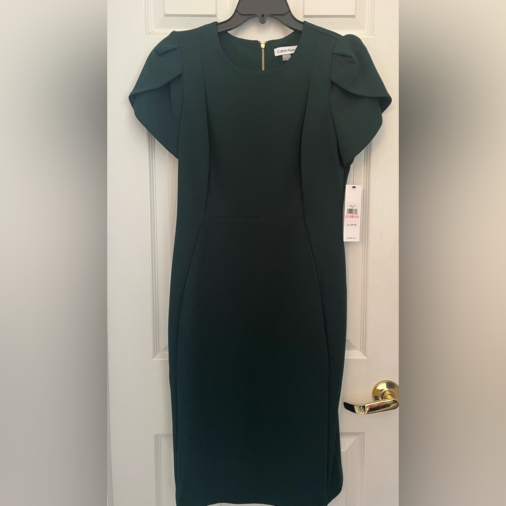 Calvin Klein Dark Green Women's Tulip Sleeve Sheath